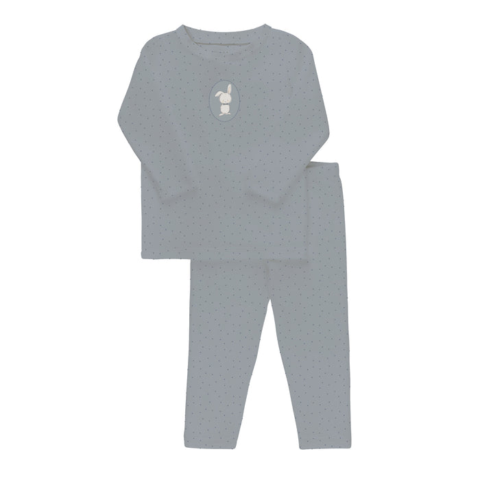Boys Velour Pajamas – Blue – Bunny Pin Dot