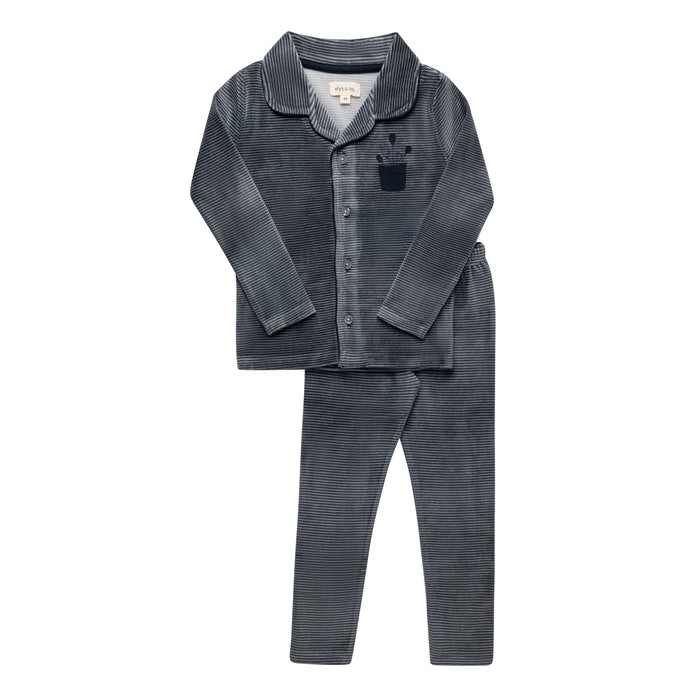 Boys Velour Pajamas – Blue – Stripe