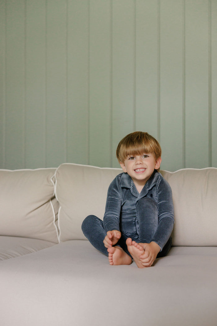 Boys Velour Pajamas – Blue – Stripe