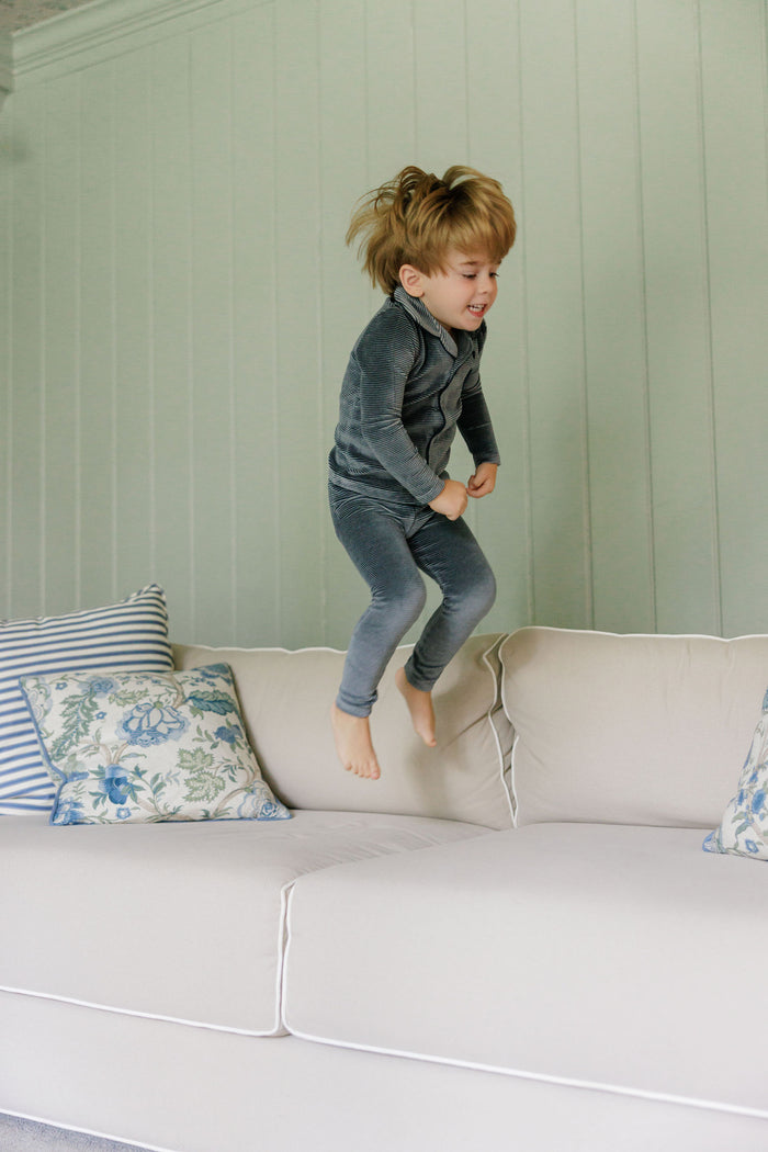 Boys Velour Pajamas – Blue – Stripe
