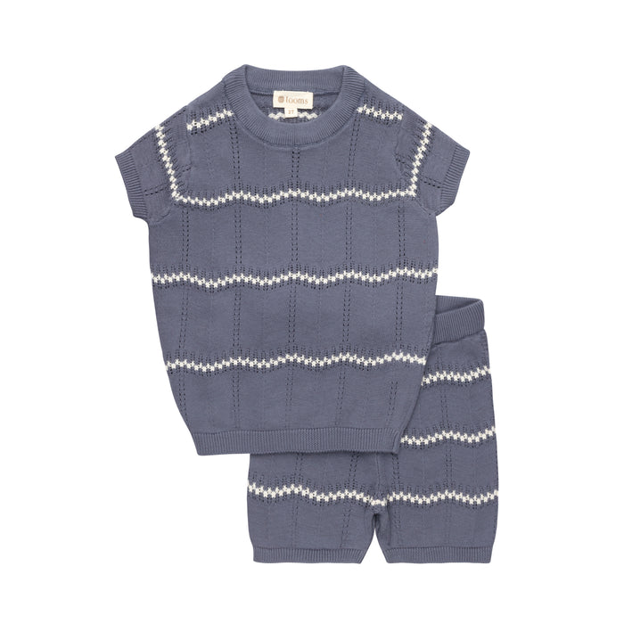 Boys Wave Knit 2 Piece Set – Blue/Ivory – Holland Collection