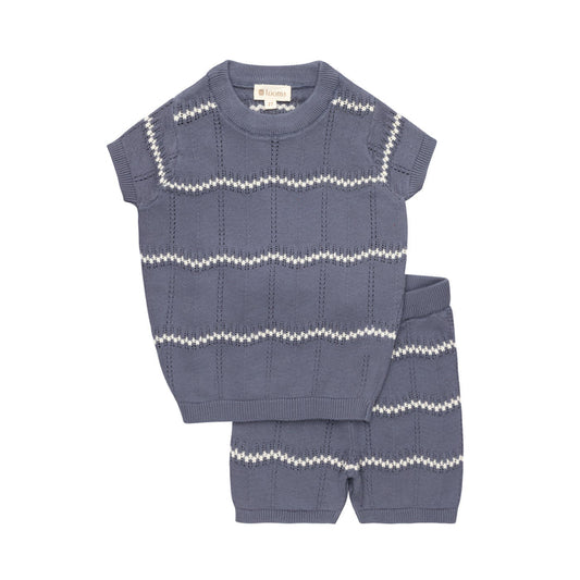 Boys Wave Knit 2 Piece Set – Blue/Ivory – Holland Collection