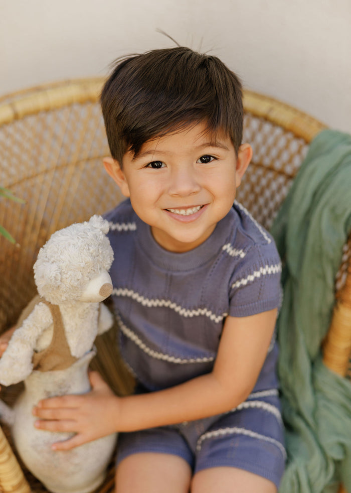 Boys Wave Knit 2 Piece Set – Blue/Ivory – Holland Collection