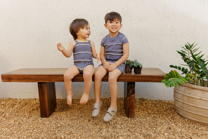 Boys Wave Knit 2 Piece Set – Blue/Ivory – Holland Collection