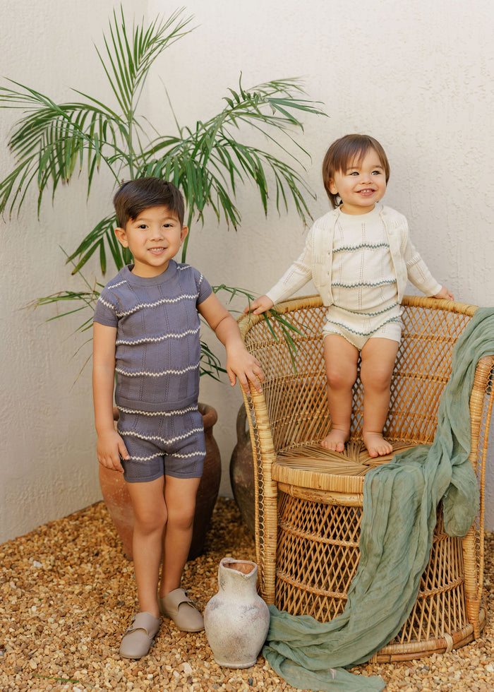 Boys Wave Knit Knit Top – Blue/Ivory – Holland Collection