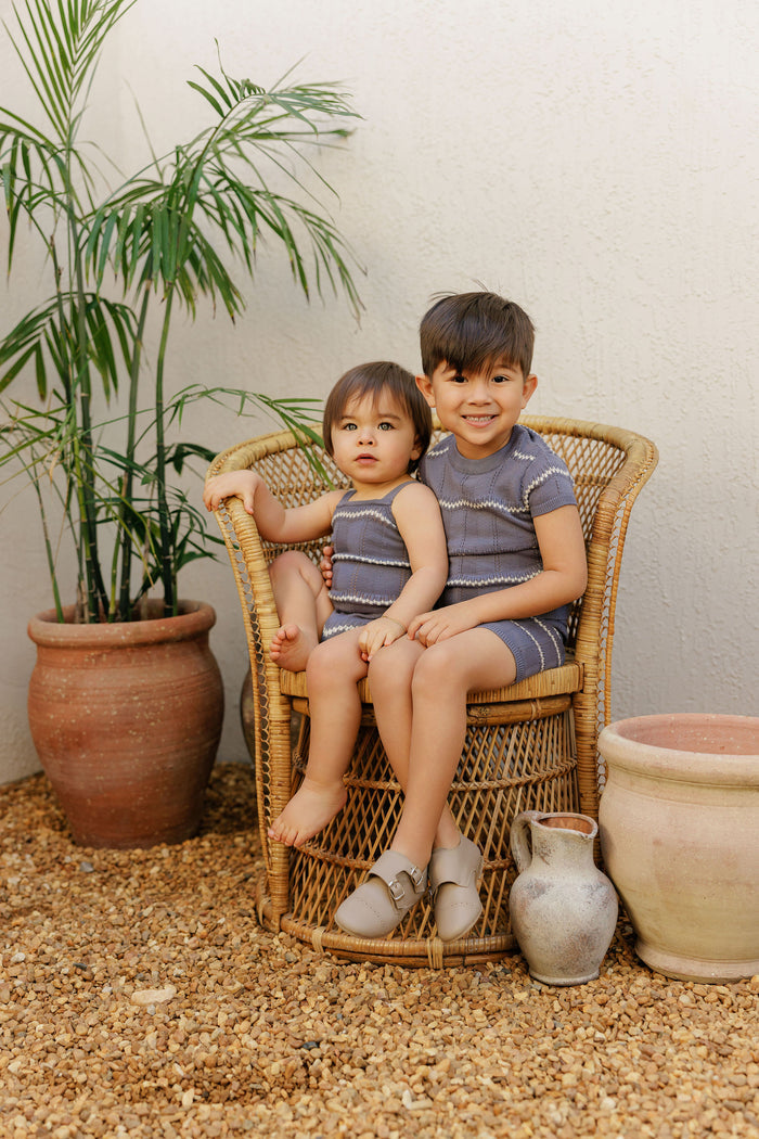 Boys Wave Knit Romper – Blue/Ivory – Holland Collection