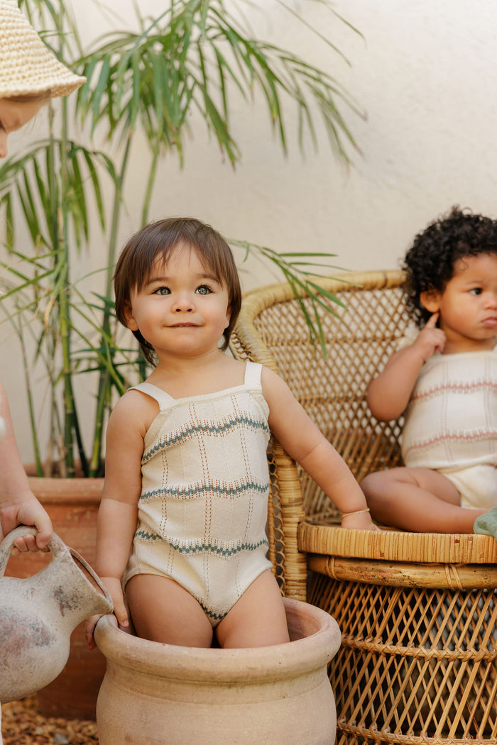 Boys Wave Knit Romper – Ivory/Sage – Holland Collection