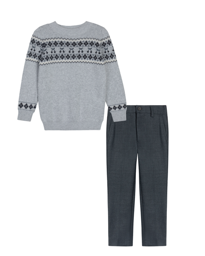 Boys/Girls Pullover Sweater – Grey / Blue – Fair Isle