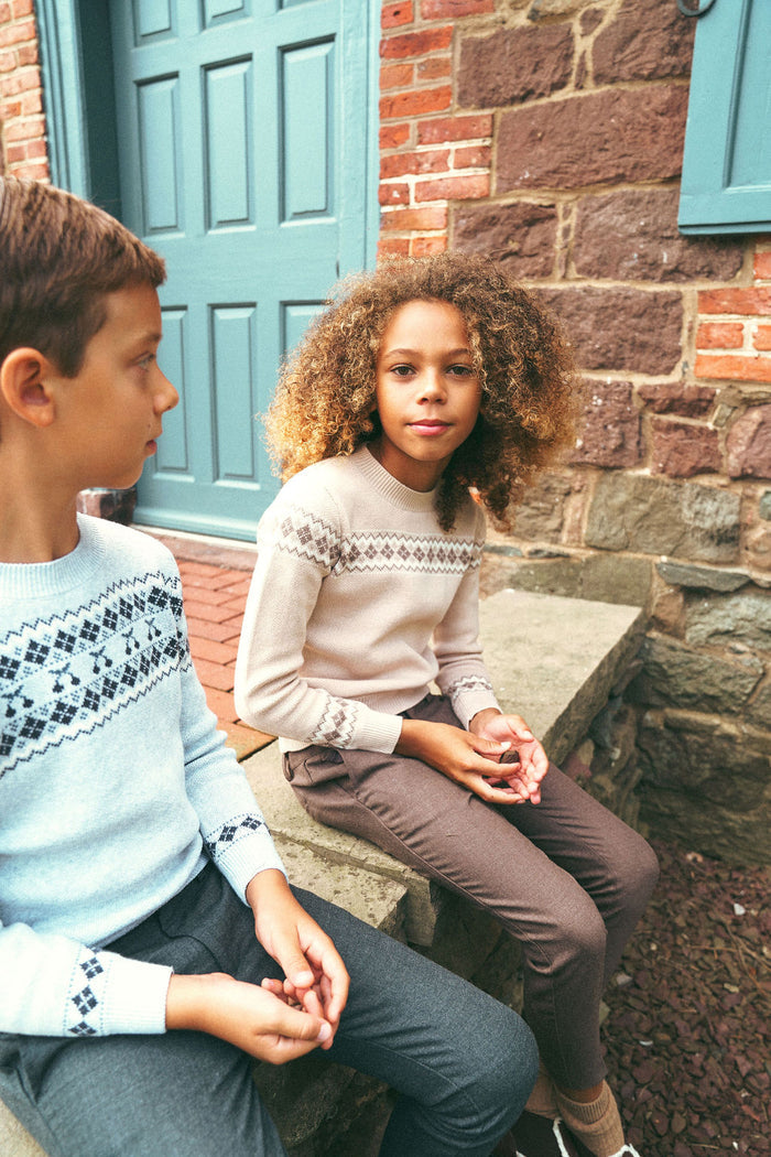 Boys/Girls Pullover Sweater – Grey / Blue – Fair Isle