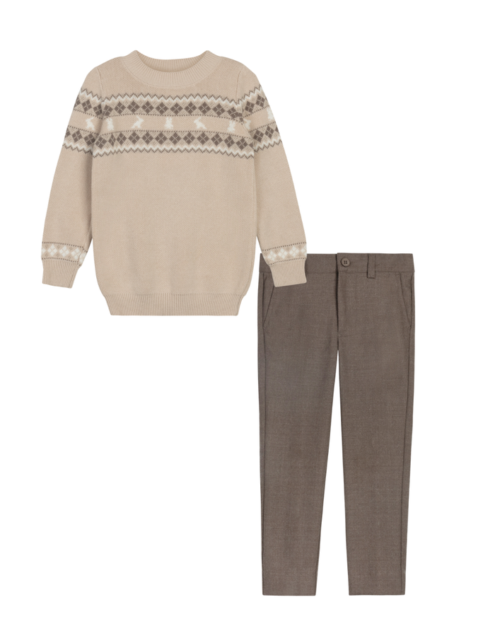 Boys/Girls Pullover Sweater – Taupe – Fair Isle