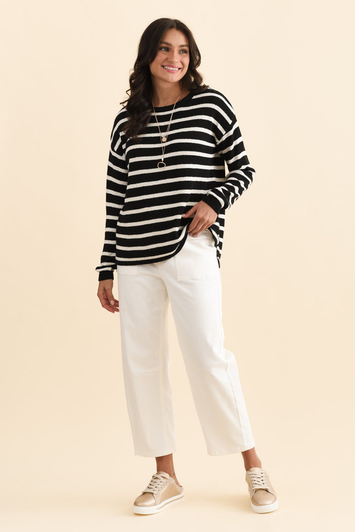 Bradford Black Stripe Knit Top,Brunette model,alt text|model:Brontie