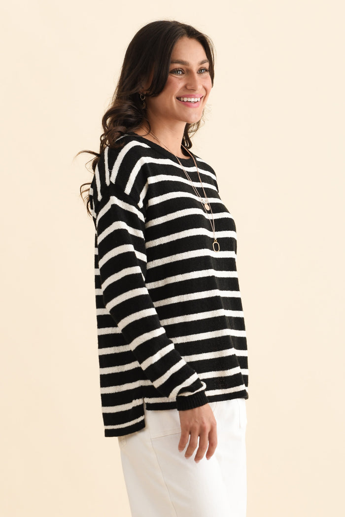 Bradford Black Stripe Knit Top,Brunette model,alt text|model:Brontie