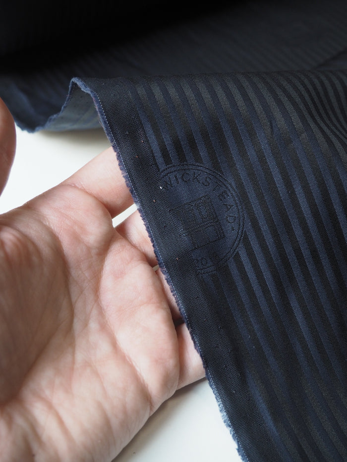Branded Navy + Black Stripe Viscose Lining