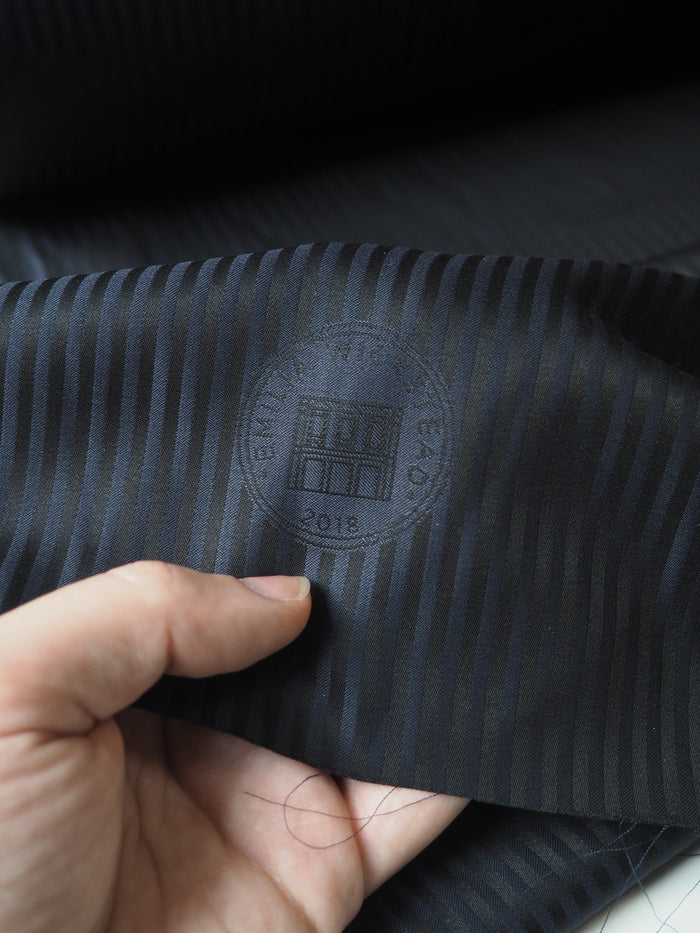 Branded Navy + Black Stripe Viscose Lining