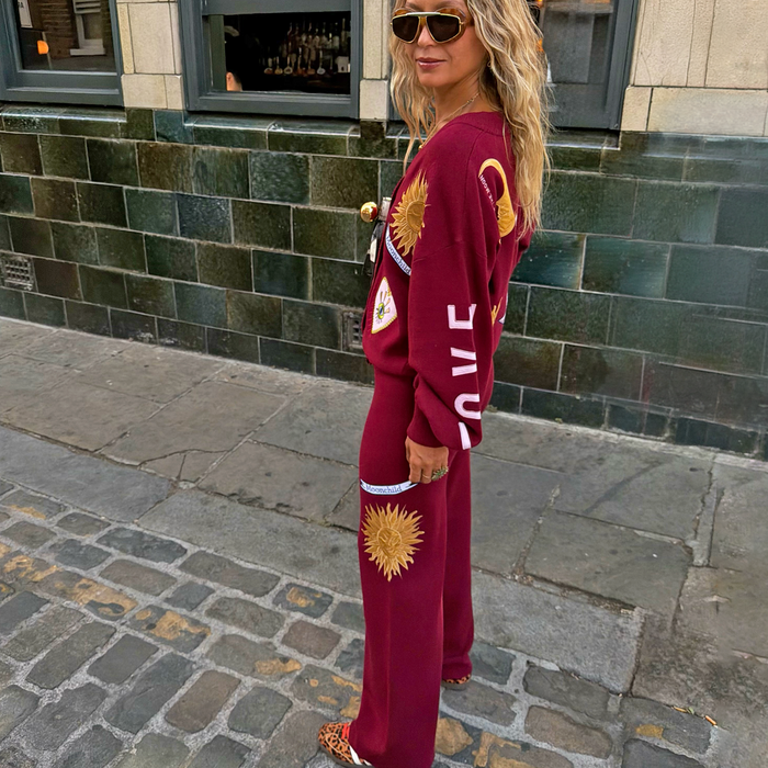 Burgundy Mystical Wide Leg Knit Joggers