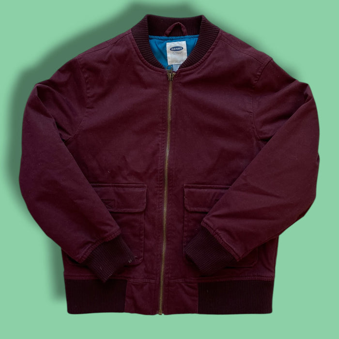 burgundy Old Navy zip bomber, 8y