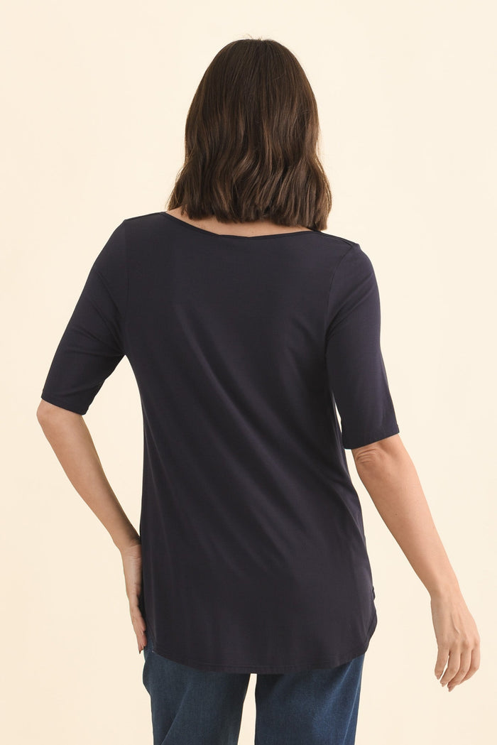 Buttery Navy Half Sleeve Top,Brunette model,alt text|model:MJ