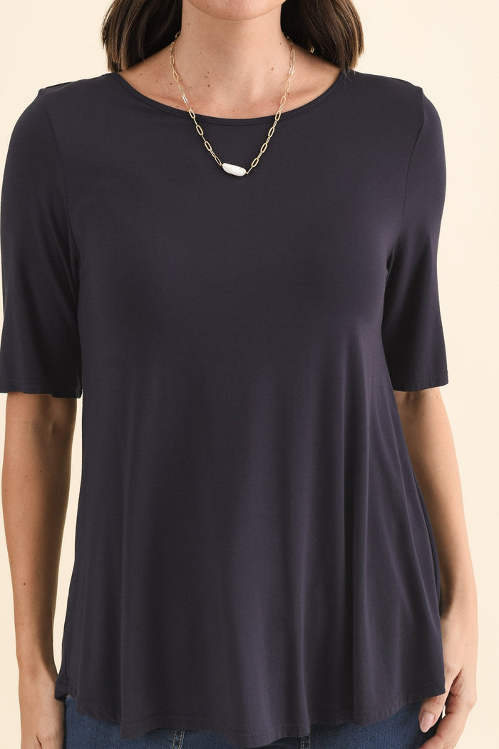 Buttery Navy Half Sleeve Top,Brunette model,alt text|model:MJ