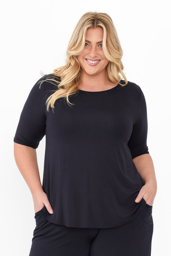 Buttery Navy Half Sleeve Top,Blonde model,alt text|model:Caitlin