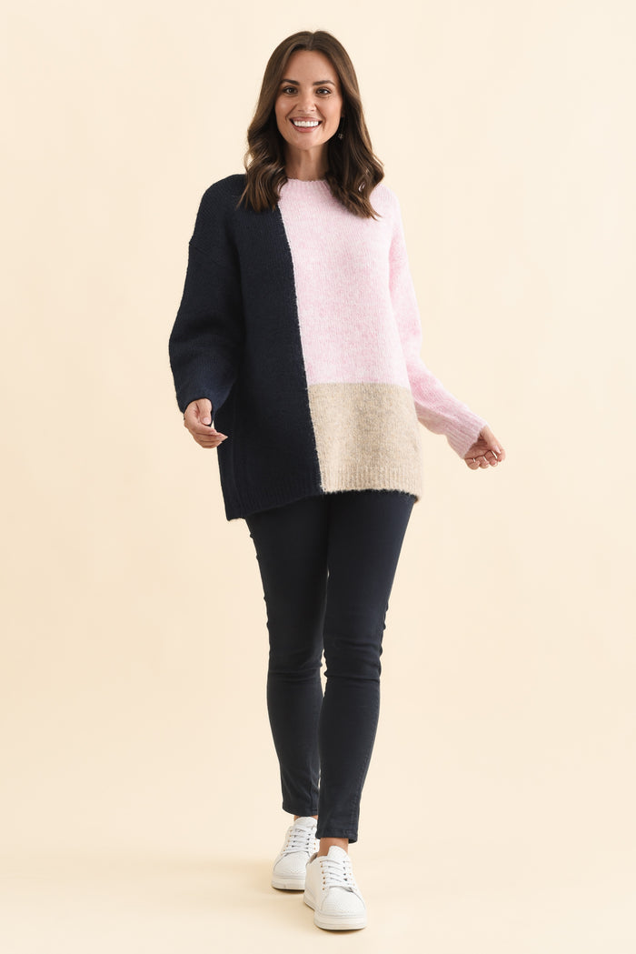 Cadence Pink Splice Knit Jumper,Brunette model,alt text|model:MJ