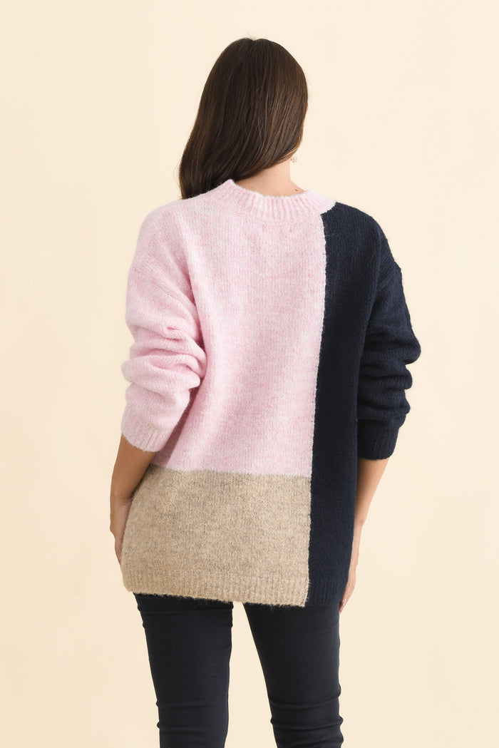 Cadence Pink Splice Knit Jumper,Brunette model,alt text|model:MJ