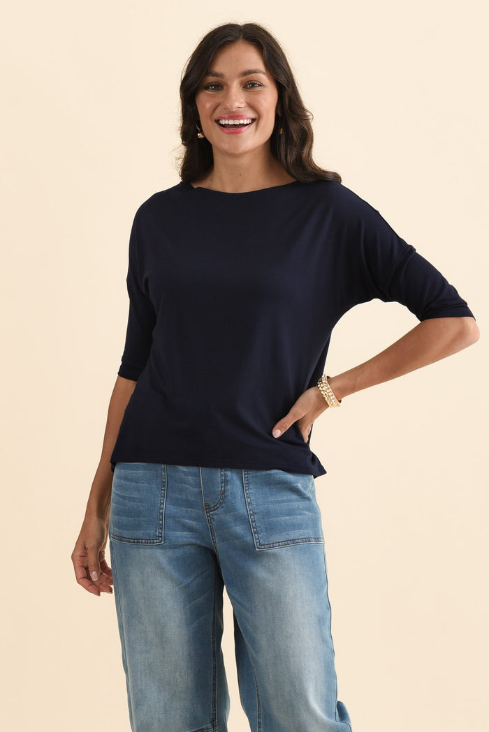 Camila Navy Bamboo Top,Brunette model,alt text|model:Brontie
