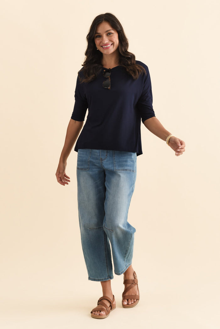 Camila Navy Bamboo Top,Brunette model,alt text|model:Brontie
