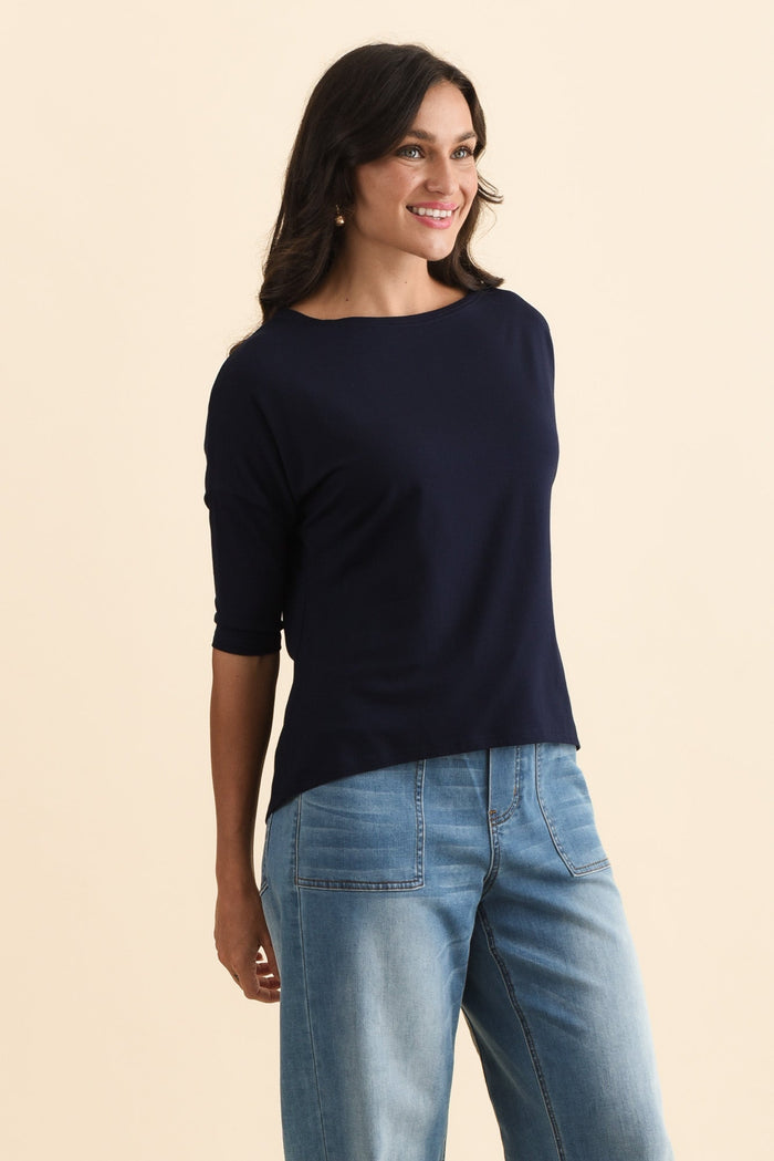Camila Navy Bamboo Top,Brunette model,alt text|model:Brontie