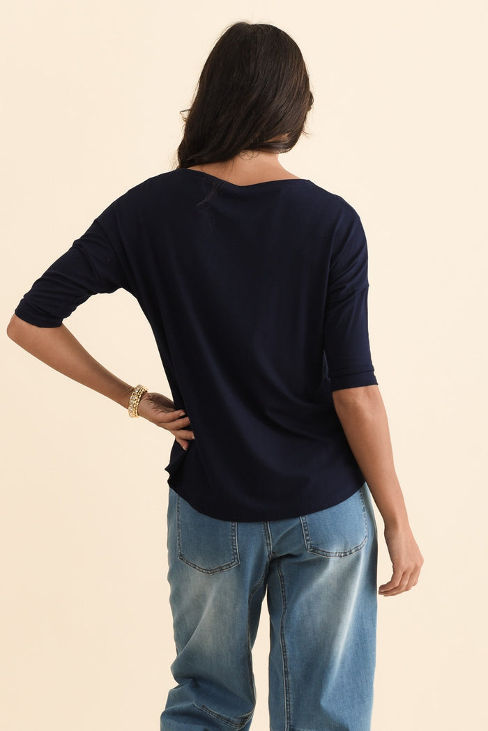 Camila Navy Bamboo Top,Brunette model,alt text|model:Brontie