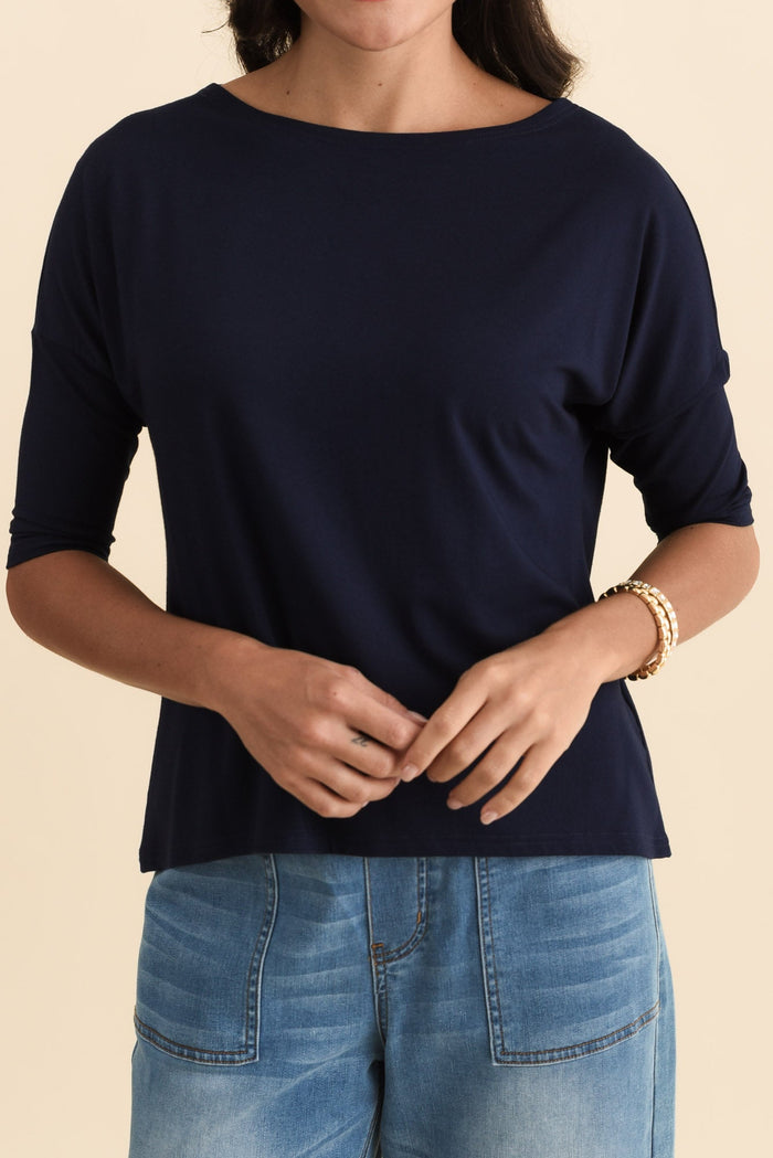 Camila Navy Bamboo Top,Brunette model,alt text|model:Brontie