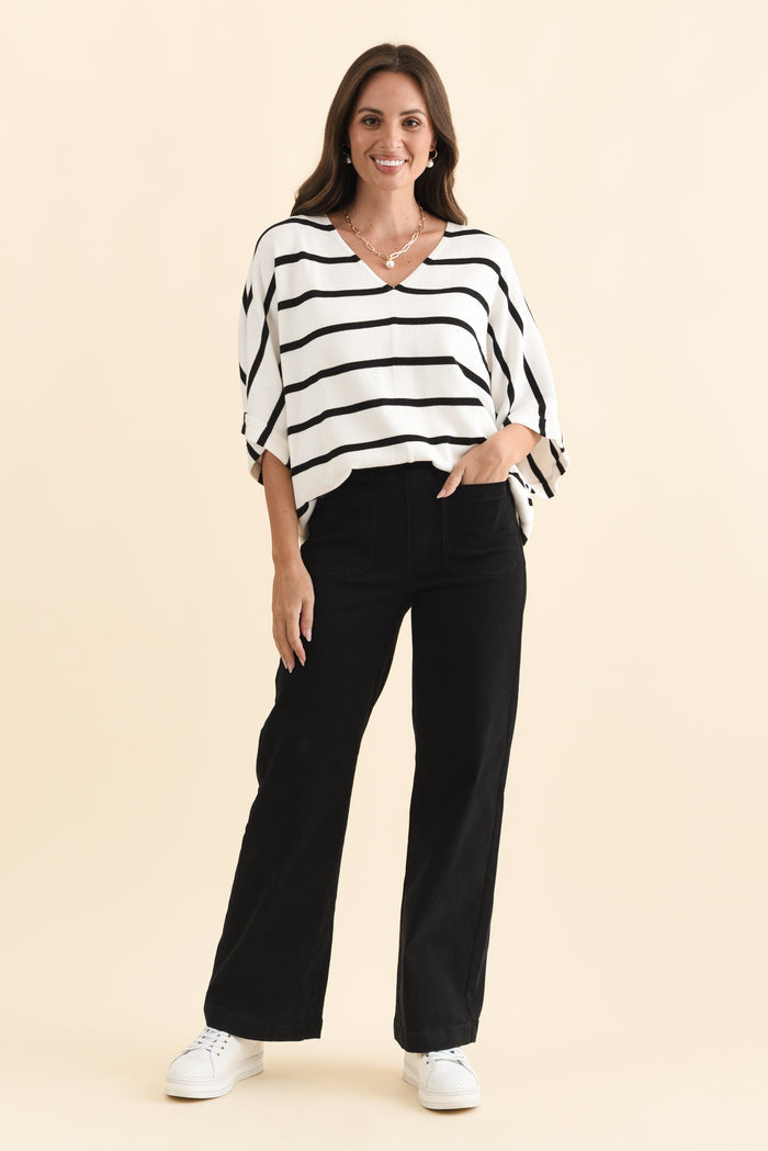 Carpenter Black Stretch Jeans,Brunette model,alt text|model:MJ