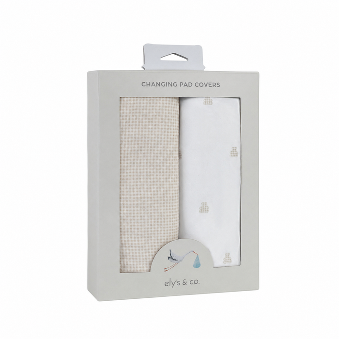 Changing Pad Cover | Cradle Sheet Set – Gingham Bear Collection - Tan
