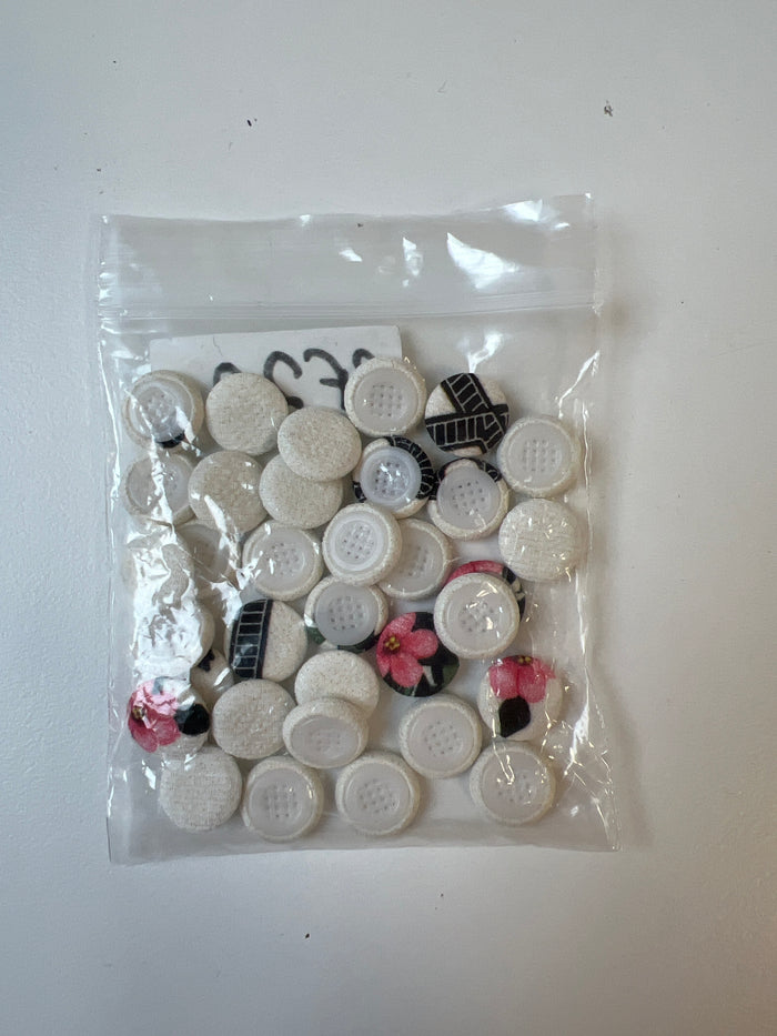 Cream Abstract Floral + Plain Fabric Covered Buttons 12mm x34