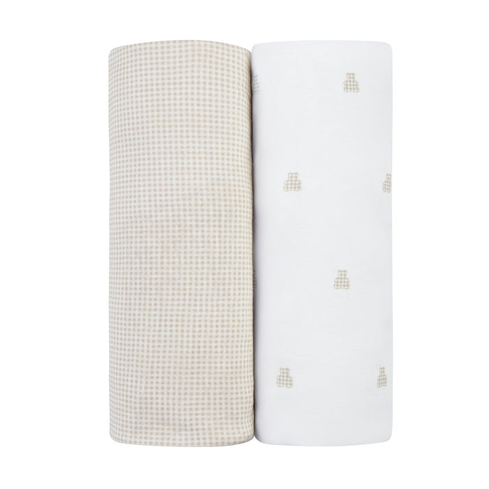 Crib Sheets – Tan - Gingham Bear Collection