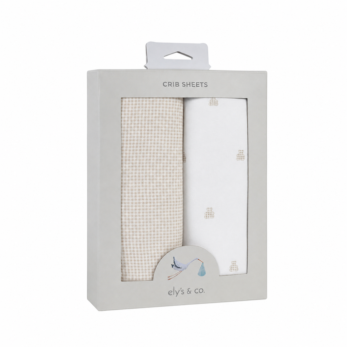 Crib Sheets – Tan - Gingham Bear Collection