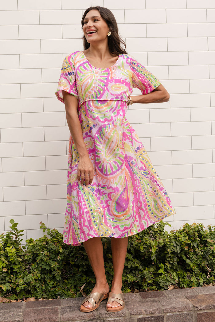 Darling Pink Abstract Foil Crescent Dress,Lifestyle