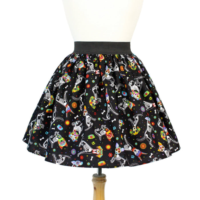 Day of the Dead Dog Pleated Skirt #PS-D331