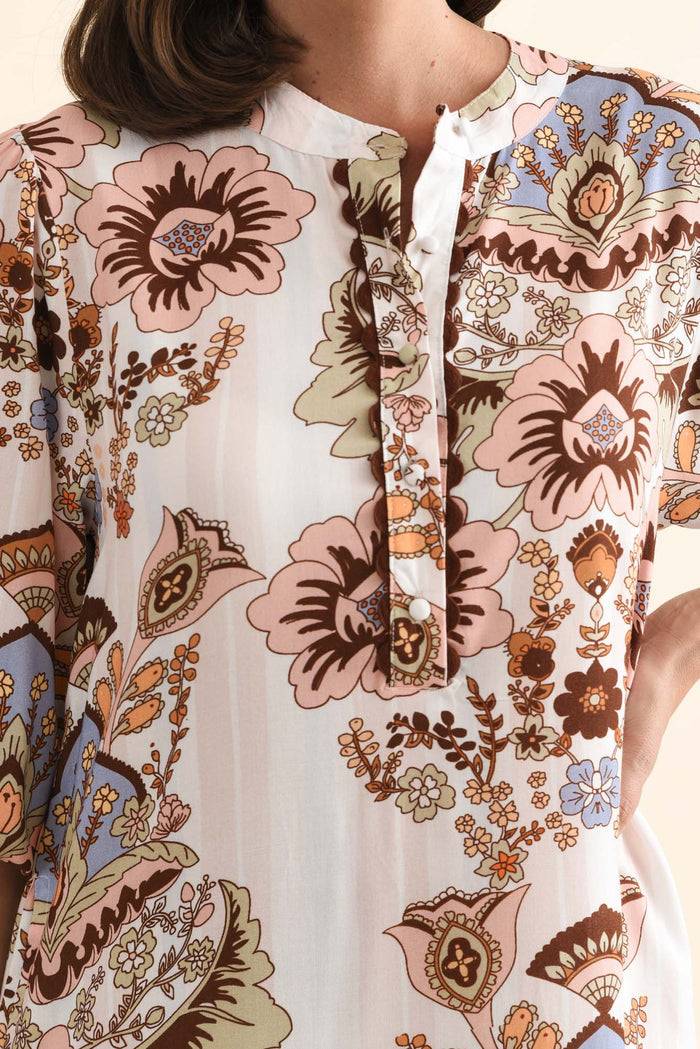 Delylah White Floral Tie Dress,Brunette model,alt text|model:MJ