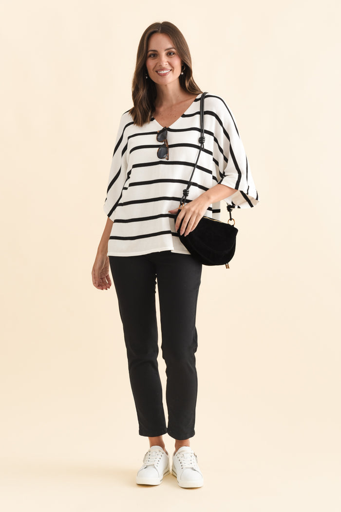 Derby White Stripe Cotton Blend Knit Top,Brunette model,alt text|model:MJ