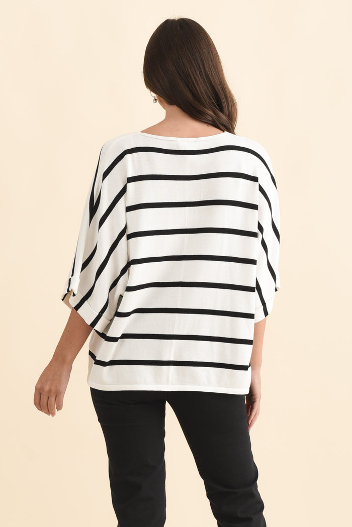 Derby White Stripe Cotton Blend Knit Top,Brunette model,alt text|model:MJ