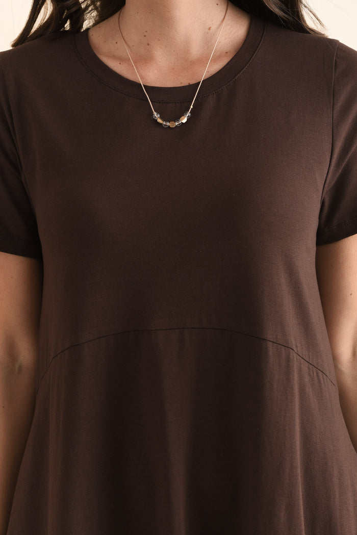 Diana Chocolate Cotton Pocket Dress,Detail,Brunette model,alt text|model:MJ