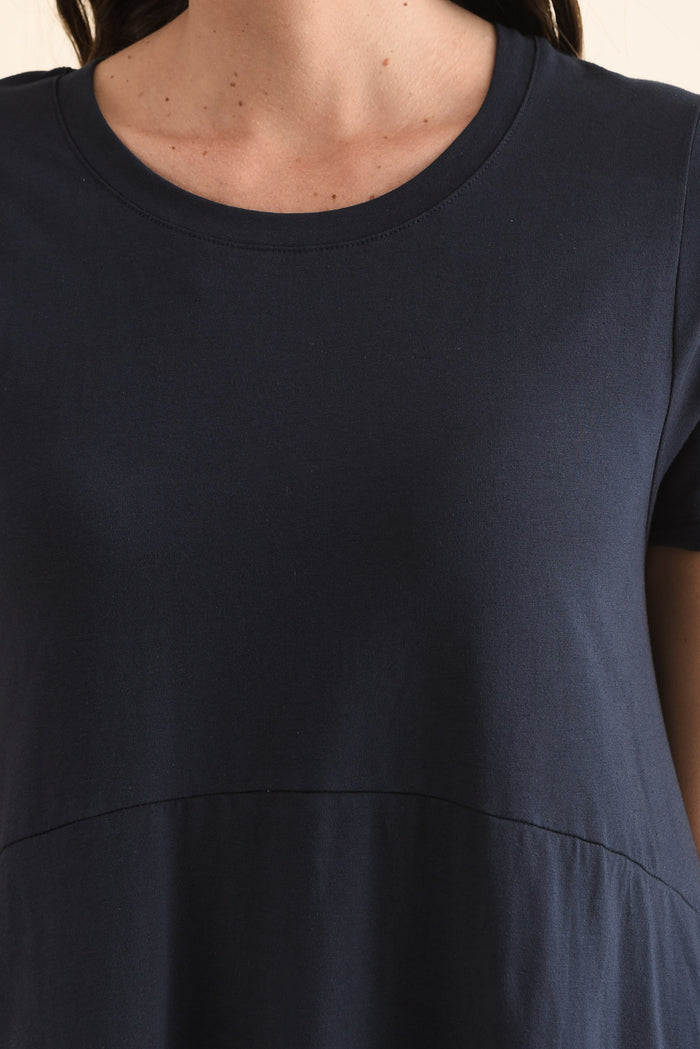 Diana Navy Cotton Pocket Dress,Detail,Brunette model,alt text|model:MJ