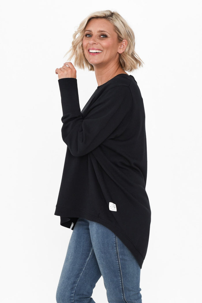 Divine Black Cotton Crew Sweatshirt,alt text|model:Brooke