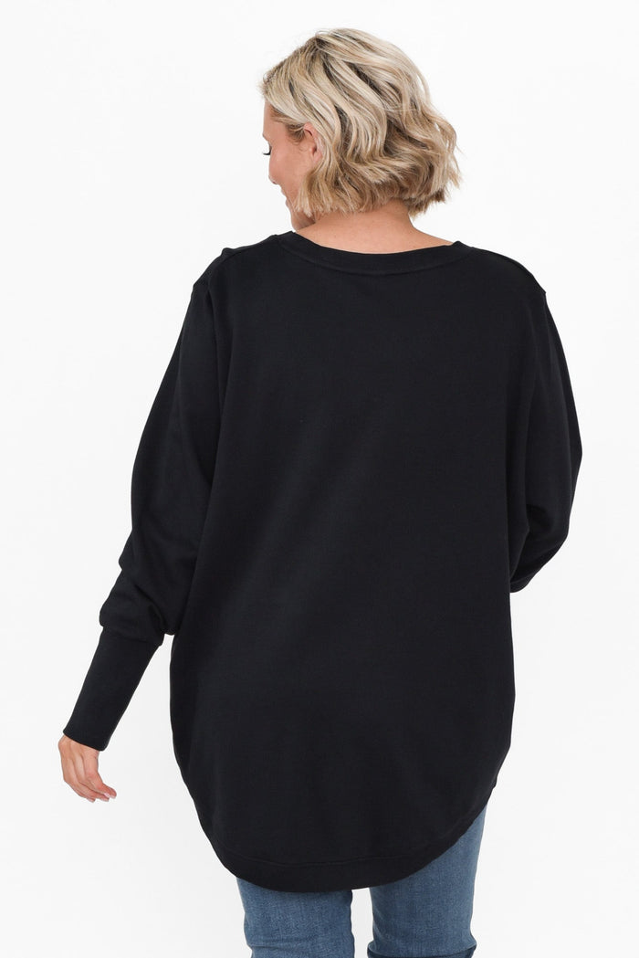 Divine Black Cotton Crew Sweatshirt,alt text|model:Brooke