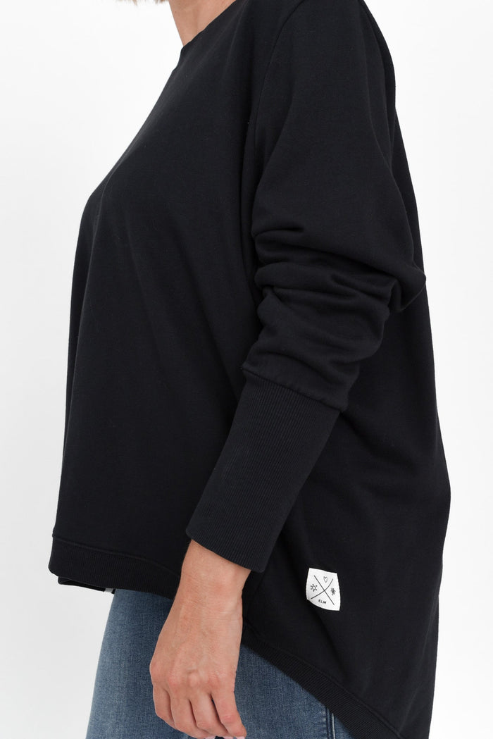 Divine Black Cotton Crew Sweatshirt,alt text|model:Brooke