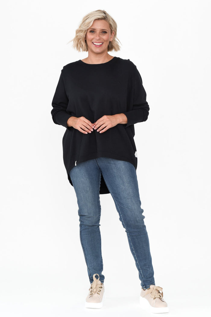 Divine Black Cotton Crew Sweatshirt,alt text|model:Brooke