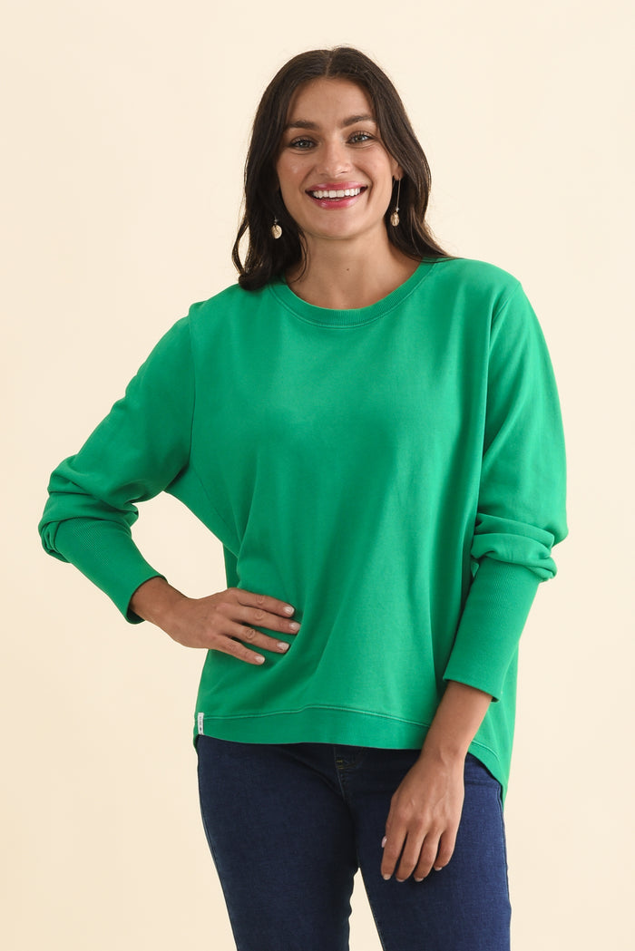Divine Forest Green Cotton Crew Sweatshirt,Brunette model,alt text|model:Brontie
