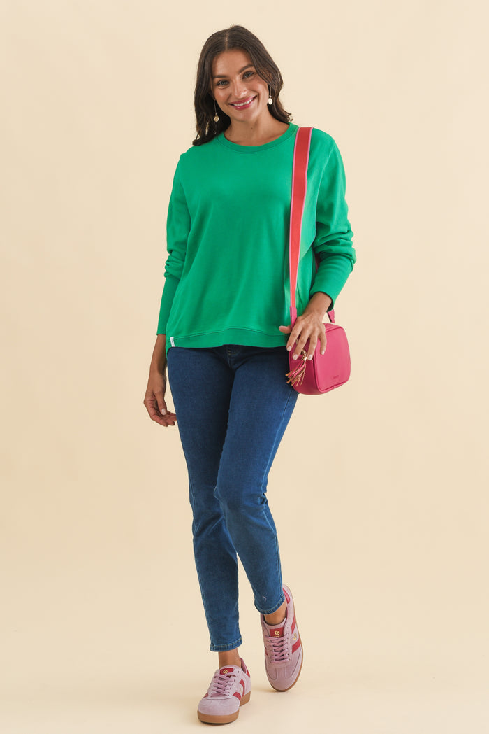 Divine Forest Green Cotton Crew Sweatshirt,Brunette model,alt text|model:Brontie