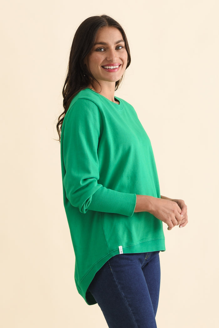 Divine Forest Green Cotton Crew Sweatshirt,Brunette model,alt text|model:Brontie