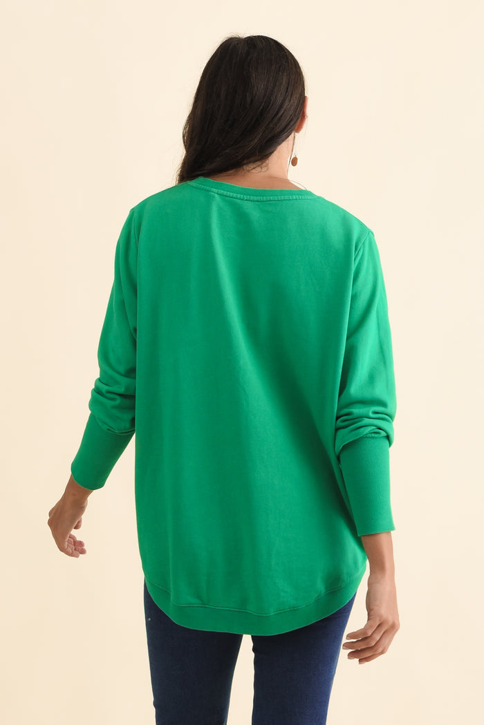 Divine Forest Green Cotton Crew Sweatshirt,Brunette model,alt text|model:Brontie